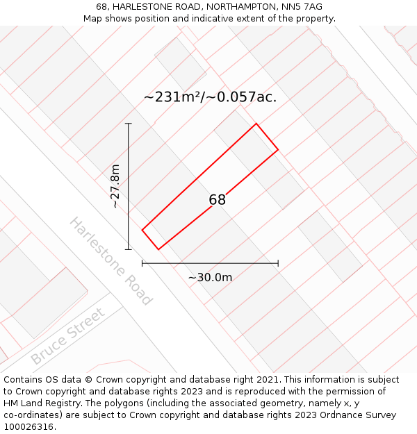 68, HARLESTONE ROAD, NORTHAMPTON, NN5 7AG: Plot and title map
