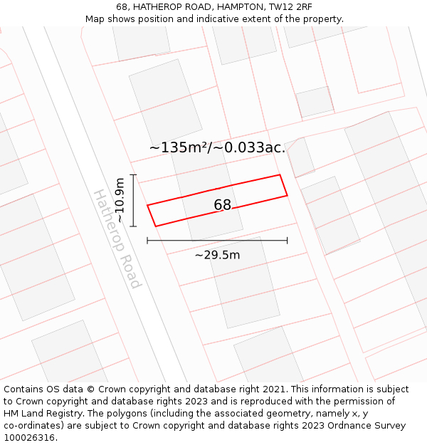 68, HATHEROP ROAD, HAMPTON, TW12 2RF: Plot and title map