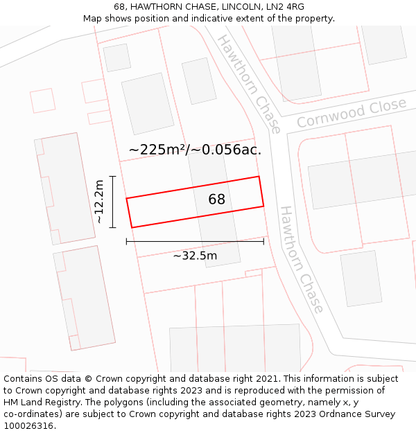 68, HAWTHORN CHASE, LINCOLN, LN2 4RG: Plot and title map
