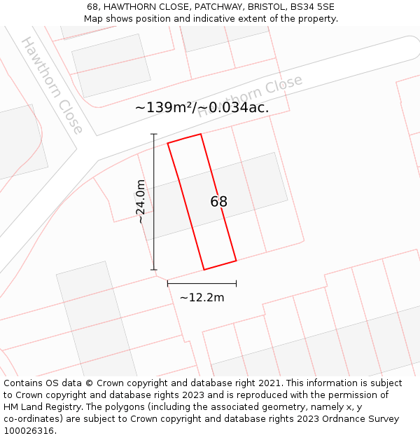 68, HAWTHORN CLOSE, PATCHWAY, BRISTOL, BS34 5SE: Plot and title map