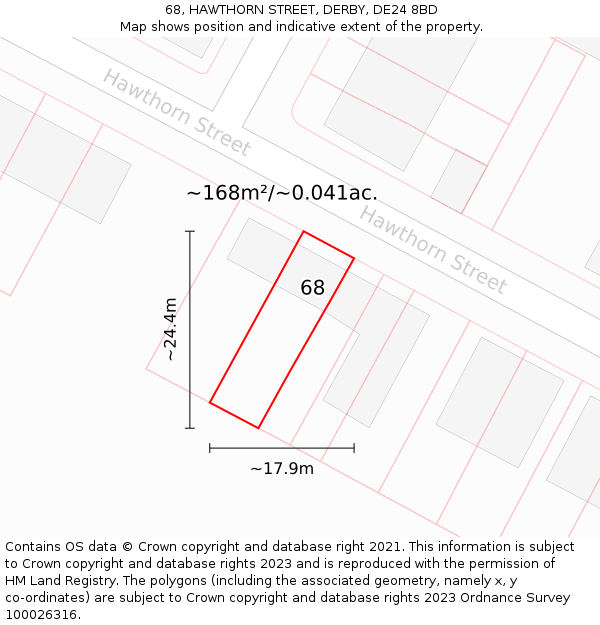 68, HAWTHORN STREET, DERBY, DE24 8BD: Plot and title map