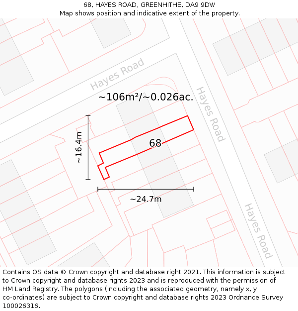 68, HAYES ROAD, GREENHITHE, DA9 9DW: Plot and title map