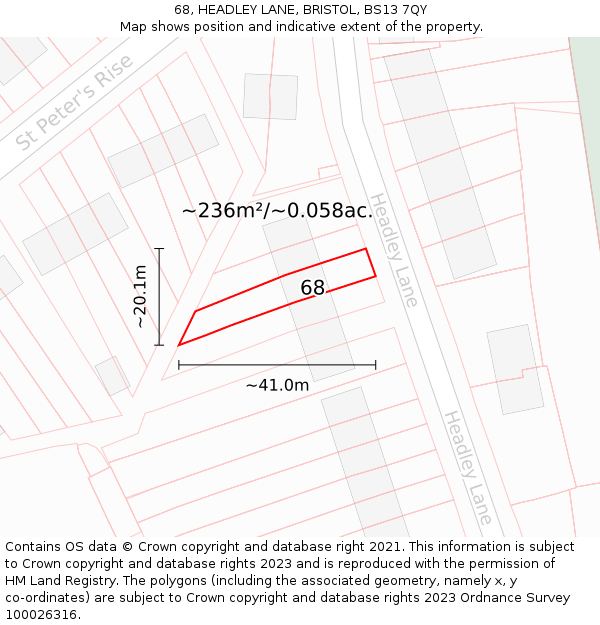 68, HEADLEY LANE, BRISTOL, BS13 7QY: Plot and title map