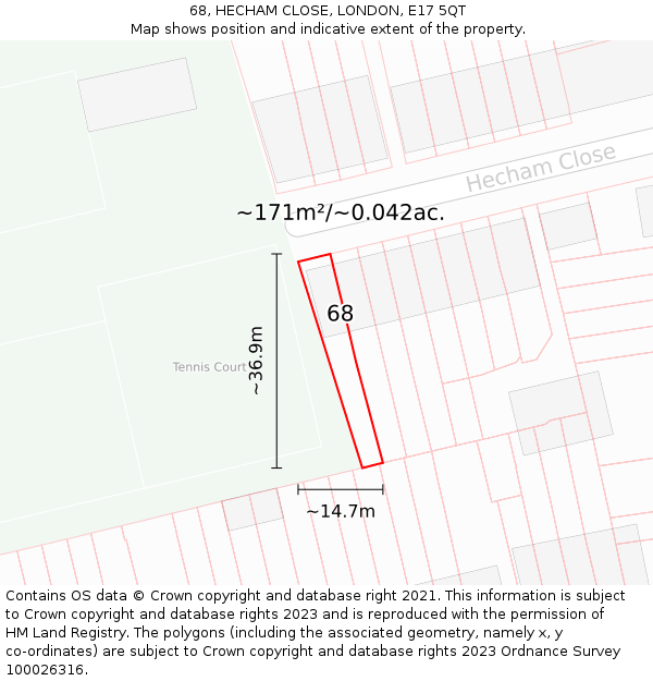 68, HECHAM CLOSE, LONDON, E17 5QT: Plot and title map