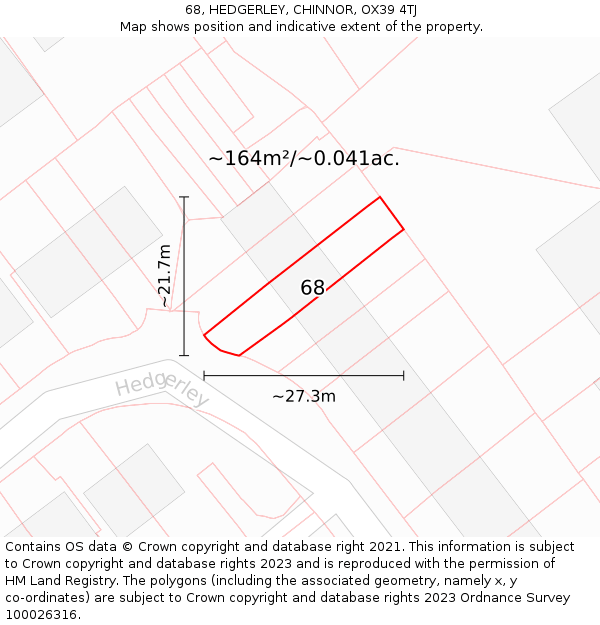 68, HEDGERLEY, CHINNOR, OX39 4TJ: Plot and title map