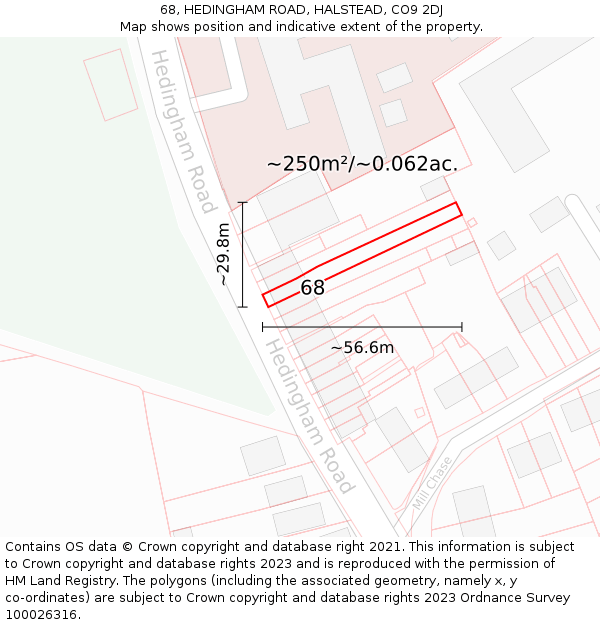 68, HEDINGHAM ROAD, HALSTEAD, CO9 2DJ: Plot and title map