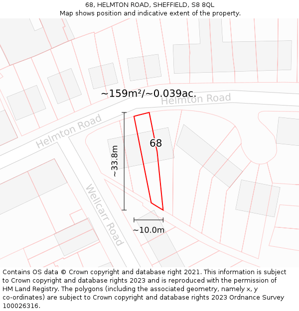 68, HELMTON ROAD, SHEFFIELD, S8 8QL: Plot and title map