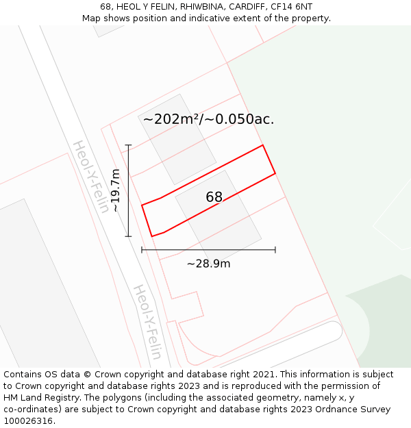 68, HEOL Y FELIN, RHIWBINA, CARDIFF, CF14 6NT: Plot and title map