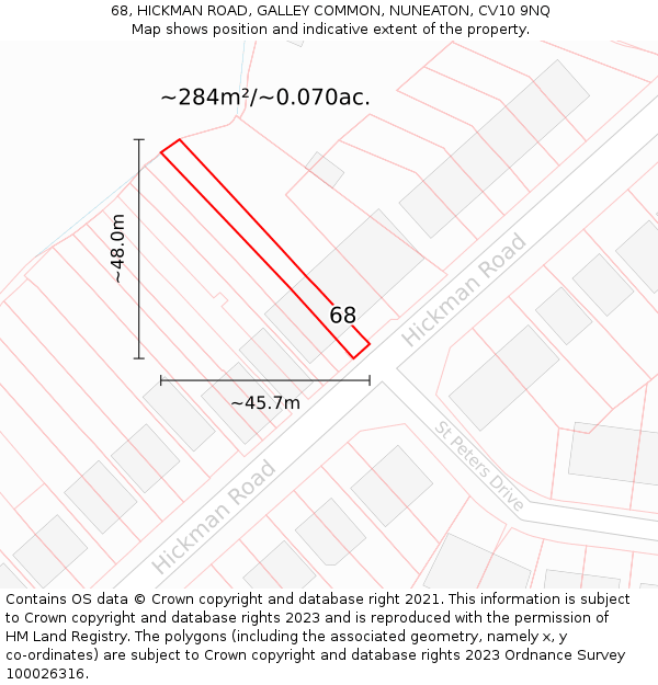 68, HICKMAN ROAD, GALLEY COMMON, NUNEATON, CV10 9NQ: Plot and title map
