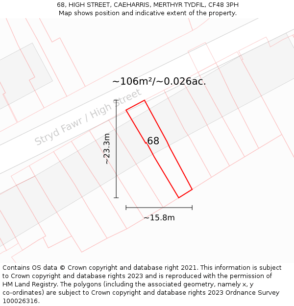 68, HIGH STREET, CAEHARRIS, MERTHYR TYDFIL, CF48 3PH: Plot and title map