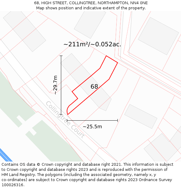 68, HIGH STREET, COLLINGTREE, NORTHAMPTON, NN4 0NE: Plot and title map