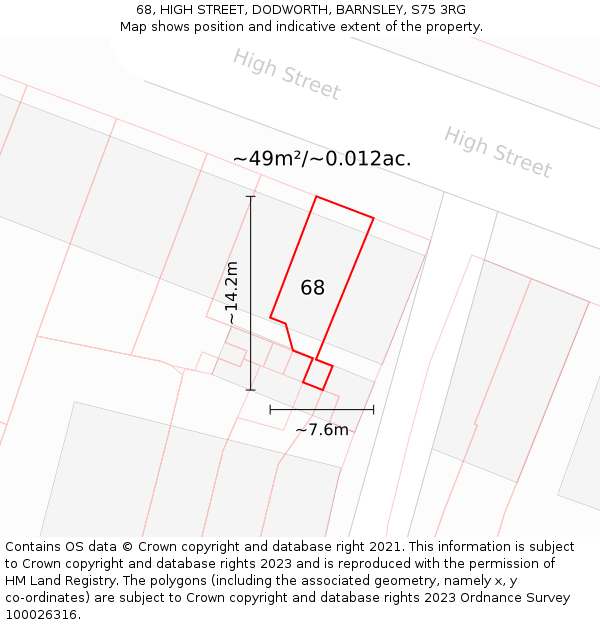 68, HIGH STREET, DODWORTH, BARNSLEY, S75 3RG: Plot and title map