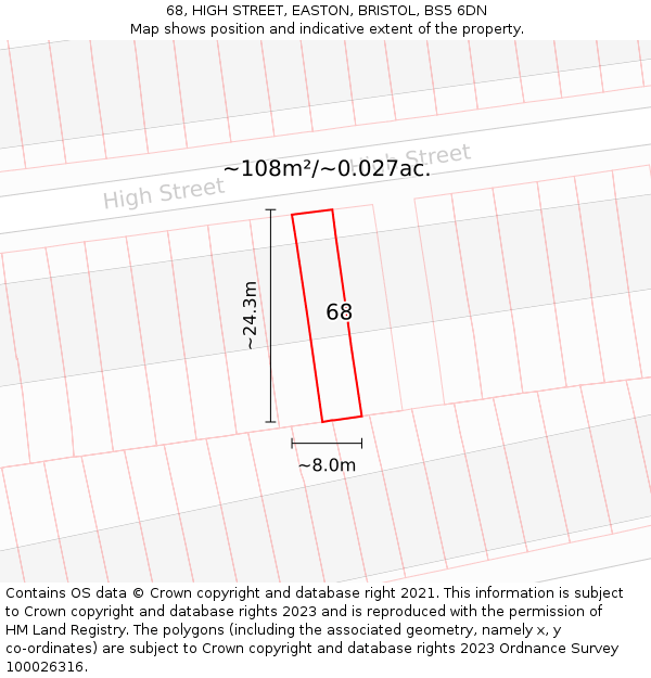 68, HIGH STREET, EASTON, BRISTOL, BS5 6DN: Plot and title map