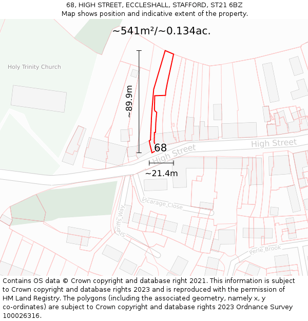 68, HIGH STREET, ECCLESHALL, STAFFORD, ST21 6BZ: Plot and title map