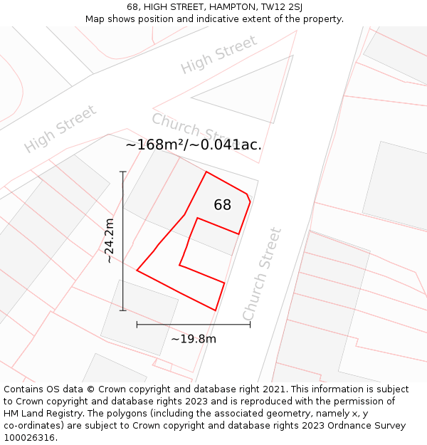 68, HIGH STREET, HAMPTON, TW12 2SJ: Plot and title map