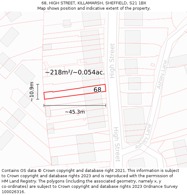 68, HIGH STREET, KILLAMARSH, SHEFFIELD, S21 1BX: Plot and title map