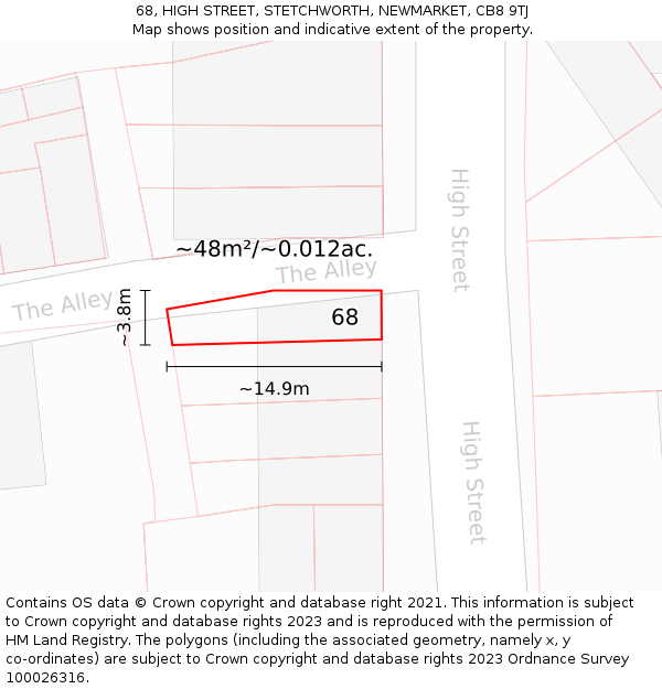 68, HIGH STREET, STETCHWORTH, NEWMARKET, CB8 9TJ: Plot and title map