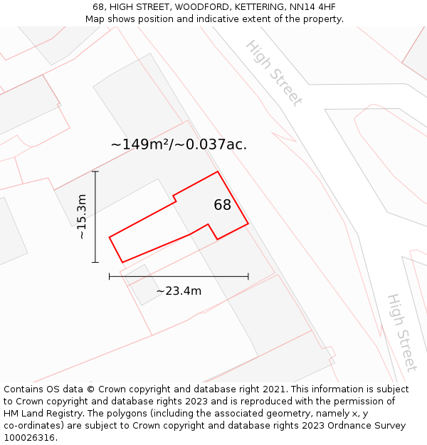 68, HIGH STREET, WOODFORD, KETTERING, NN14 4HF: Plot and title map