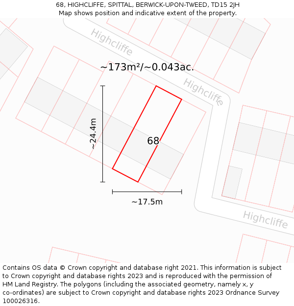 68, HIGHCLIFFE, SPITTAL, BERWICK-UPON-TWEED, TD15 2JH: Plot and title map