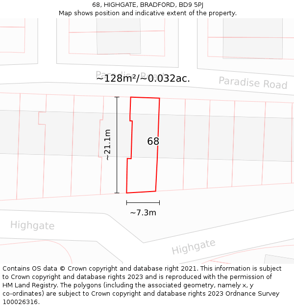 68, HIGHGATE, BRADFORD, BD9 5PJ: Plot and title map