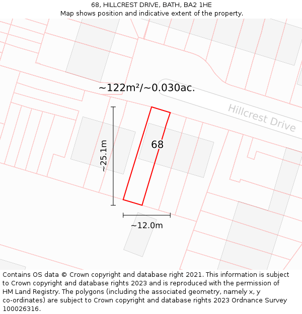 68, HILLCREST DRIVE, BATH, BA2 1HE: Plot and title map
