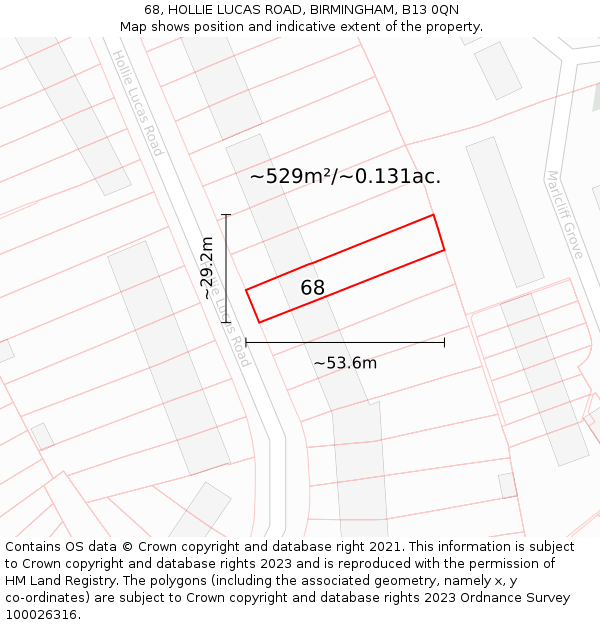 68, HOLLIE LUCAS ROAD, BIRMINGHAM, B13 0QN: Plot and title map