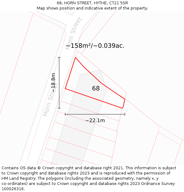 68, HORN STREET, HYTHE, CT21 5SR: Plot and title map