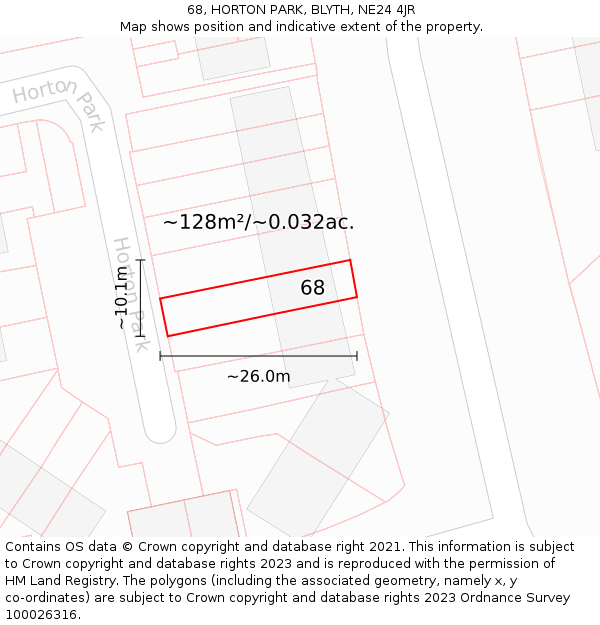68, HORTON PARK, BLYTH, NE24 4JR: Plot and title map