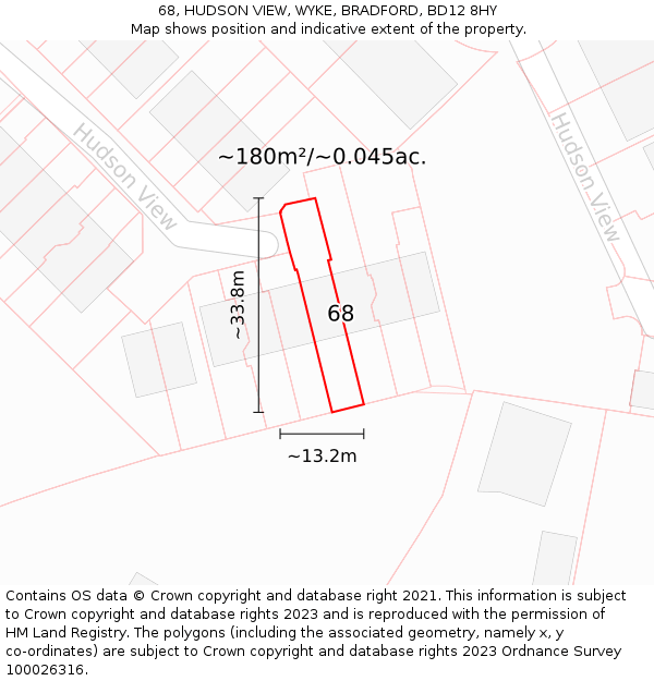 68, HUDSON VIEW, WYKE, BRADFORD, BD12 8HY: Plot and title map