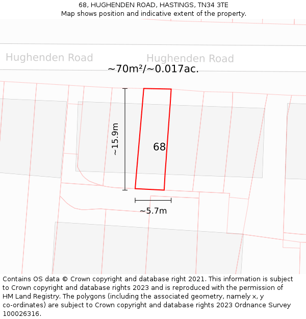 68, HUGHENDEN ROAD, HASTINGS, TN34 3TE: Plot and title map