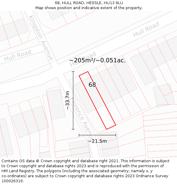 68, HULL ROAD, HESSLE, HU13 9LU: Plot and title map