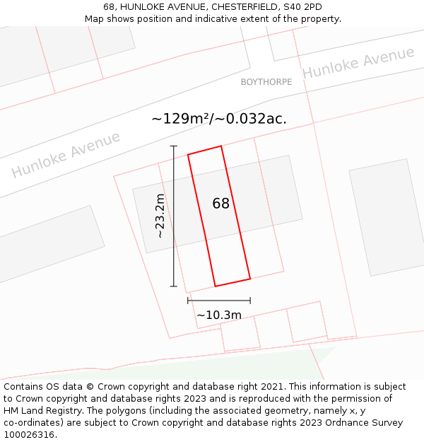 68, HUNLOKE AVENUE, CHESTERFIELD, S40 2PD: Plot and title map