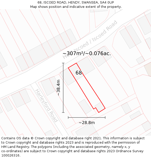 68, ISCOED ROAD, HENDY, SWANSEA, SA4 0UP: Plot and title map