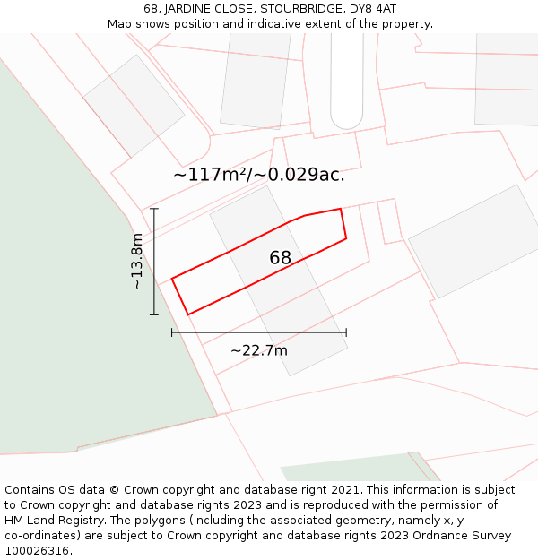 68, JARDINE CLOSE, STOURBRIDGE, DY8 4AT: Plot and title map