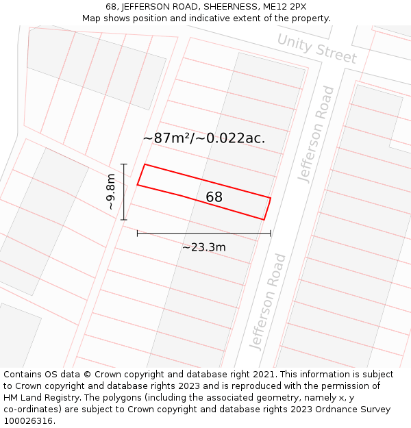 68, JEFFERSON ROAD, SHEERNESS, ME12 2PX: Plot and title map