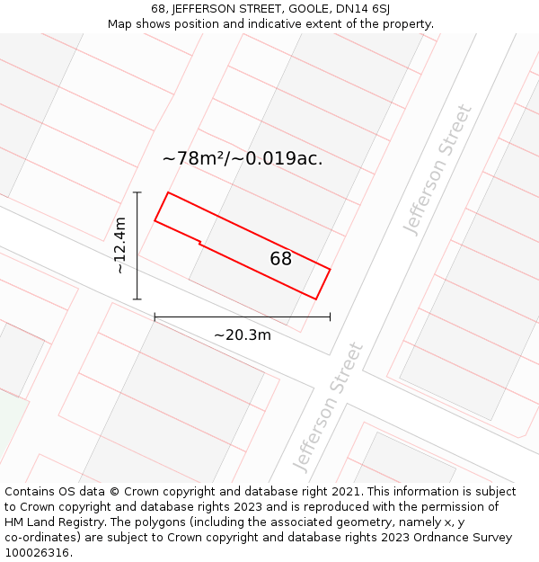 68, JEFFERSON STREET, GOOLE, DN14 6SJ: Plot and title map