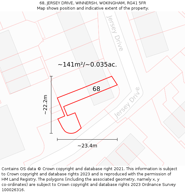 68, JERSEY DRIVE, WINNERSH, WOKINGHAM, RG41 5FR: Plot and title map