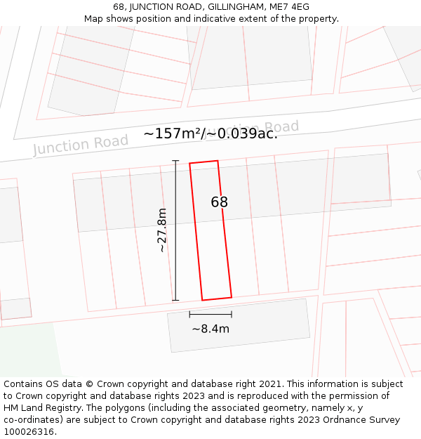 68, JUNCTION ROAD, GILLINGHAM, ME7 4EG: Plot and title map