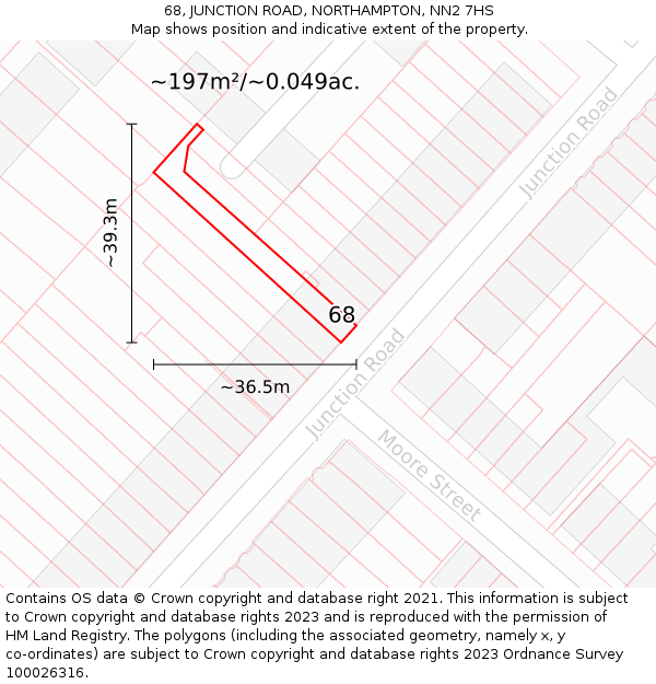 68, JUNCTION ROAD, NORTHAMPTON, NN2 7HS: Plot and title map