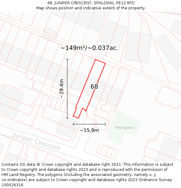 68, JUNIPER CRESCENT, SPALDING, PE12 6FD: Plot and title map