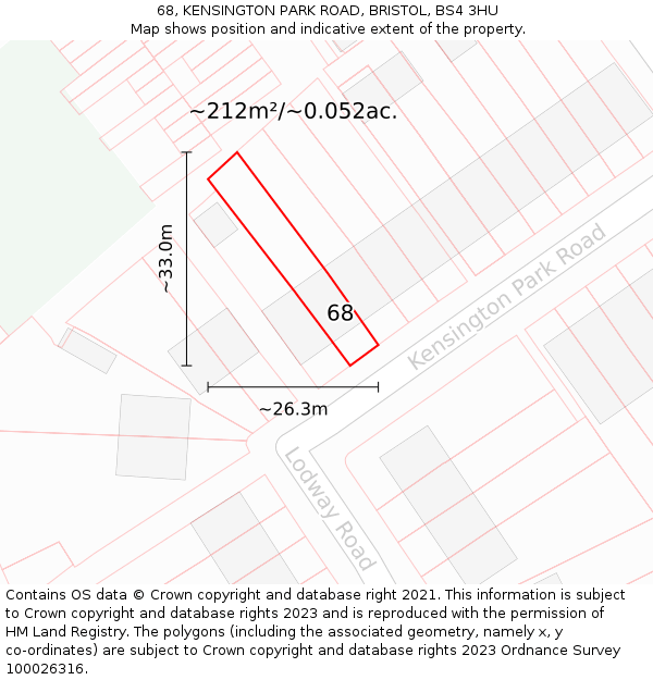 68, KENSINGTON PARK ROAD, BRISTOL, BS4 3HU: Plot and title map