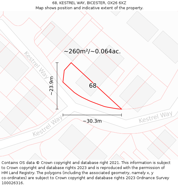 68, KESTREL WAY, BICESTER, OX26 6XZ: Plot and title map