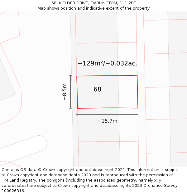 68, KIELDER DRIVE, DARLINGTON, DL1 2BE: Plot and title map