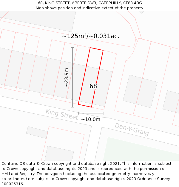 68, KING STREET, ABERTRIDWR, CAERPHILLY, CF83 4BG: Plot and title map