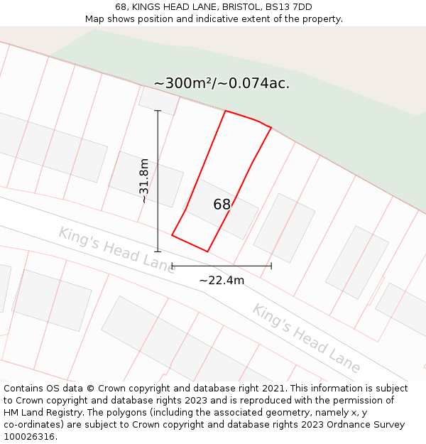 68, KINGS HEAD LANE, BRISTOL, BS13 7DD: Plot and title map