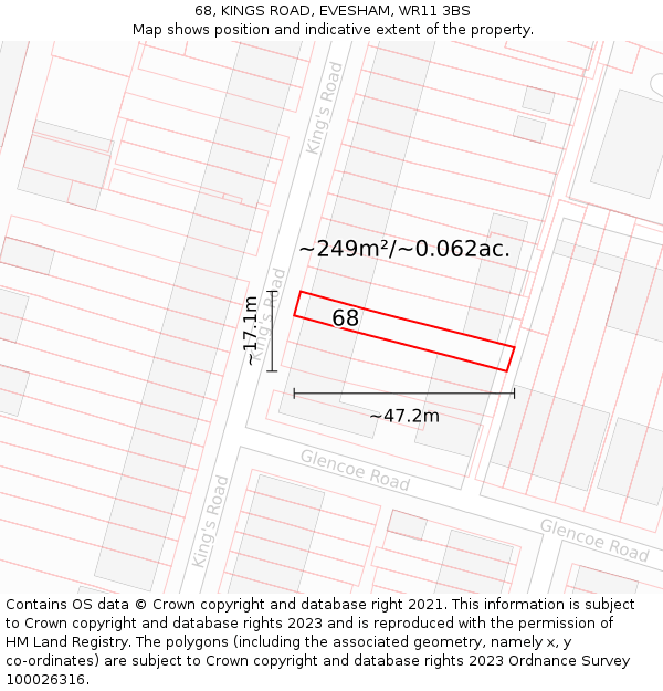 68, KINGS ROAD, EVESHAM, WR11 3BS: Plot and title map