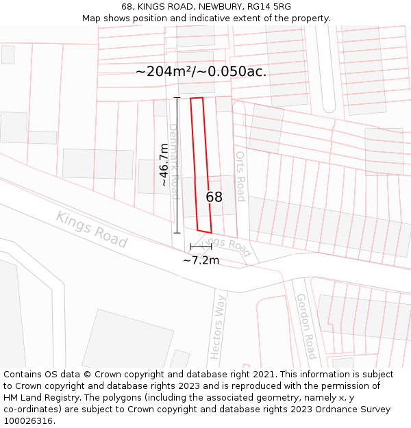 68, KINGS ROAD, NEWBURY, RG14 5RG: Plot and title map