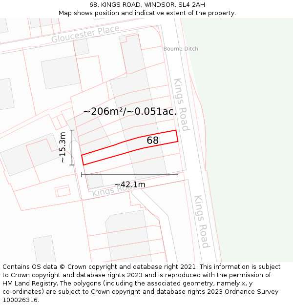68, KINGS ROAD, WINDSOR, SL4 2AH: Plot and title map
