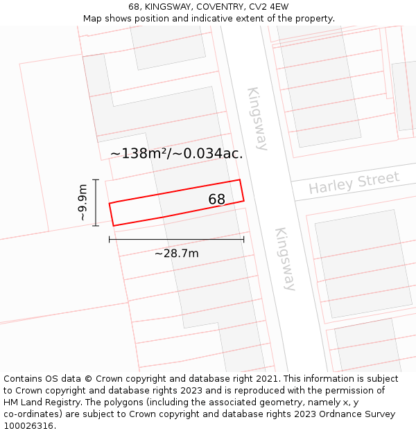 68, KINGSWAY, COVENTRY, CV2 4EW: Plot and title map
