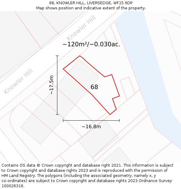 68, KNOWLER HILL, LIVERSEDGE, WF15 6DP: Plot and title map